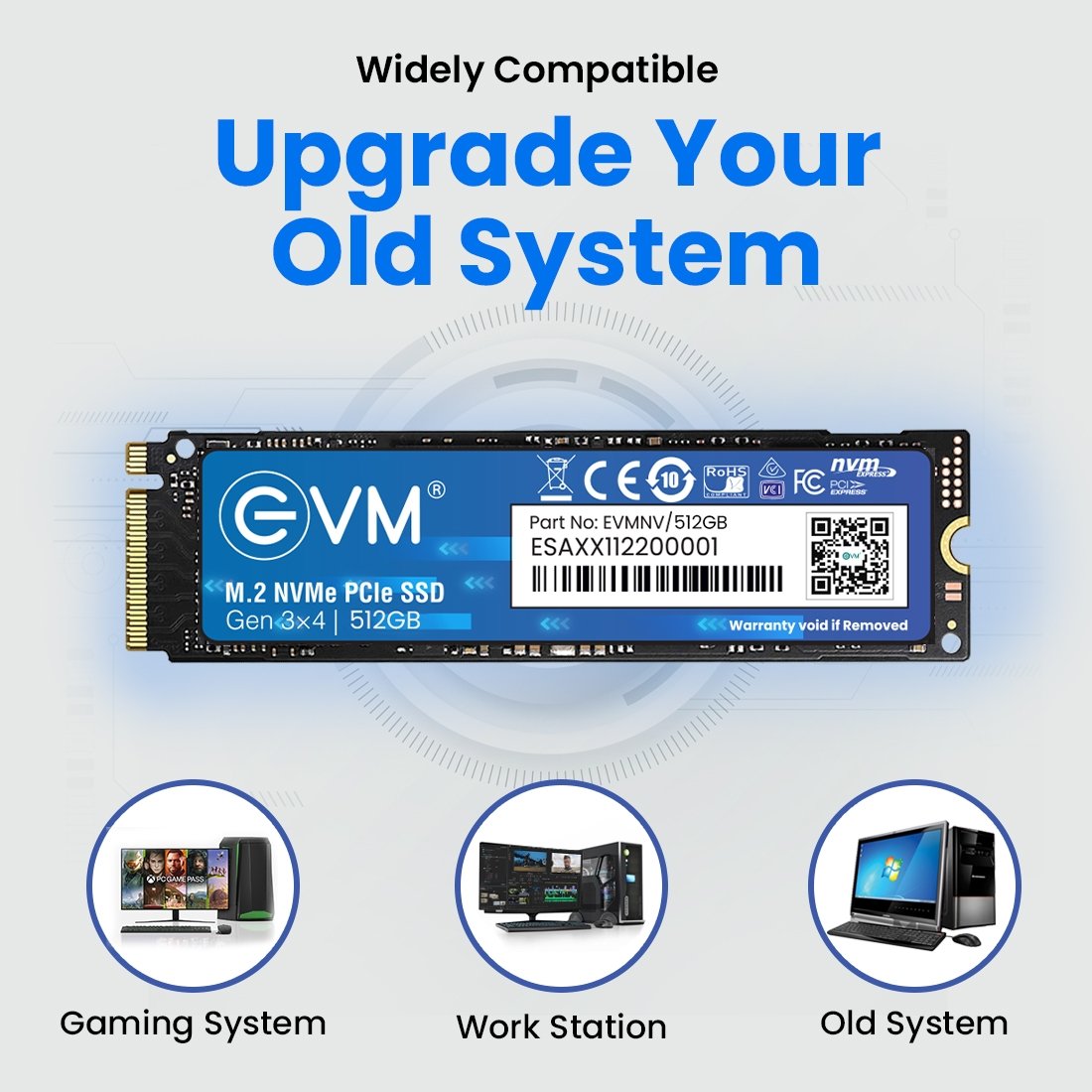 Harddisk EVM EVMNV/512GB Internal 512GB M.2 NVMe PCIe (2280) SSD | PCIe Gen 3x4 Internal SSD | Up to 3500MB/s Read 2800MB/s Write | High Speed Storage for Laptop Desktop Gaming