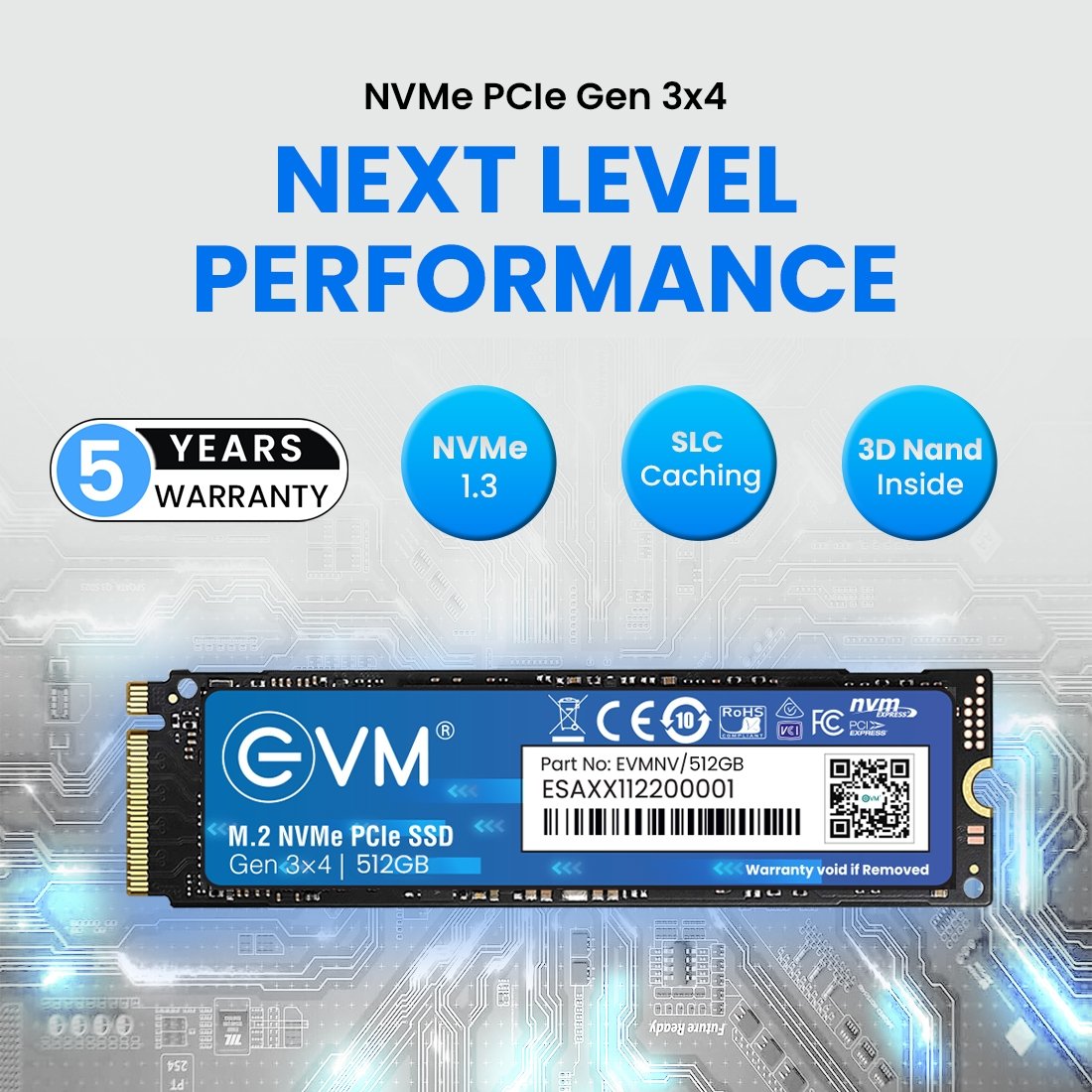Harddisk EVM EVMNV/512GB Internal 512GB M.2 NVMe PCIe (2280) SSD | PCIe Gen 3x4 Internal SSD | Up to 3500MB/s Read 2800MB/s Write | High Speed Storage for Laptop Desktop Gaming