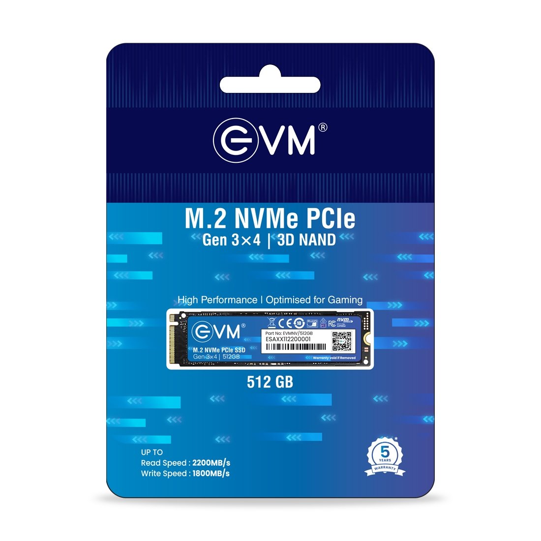 Harddisk EVM EVMNV/512GB Internal 512GB M.2 NVMe PCIe (2280) SSD | PCIe Gen 3x4 Internal SSD | Up to 3500MB/s Read 2800MB/s Write | High Speed Storage for Laptop Desktop Gaming