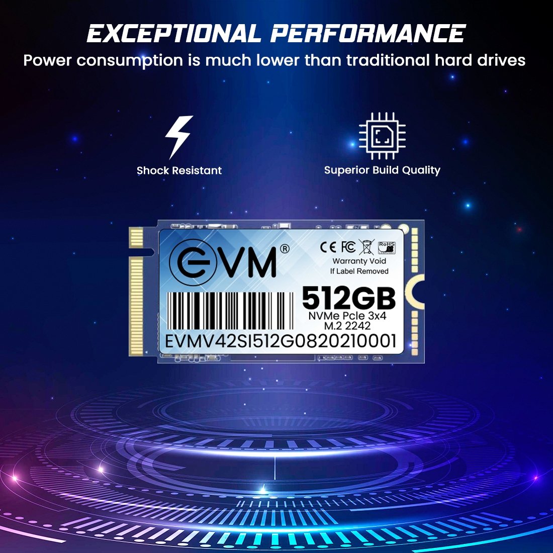 Harddisk EVM EVMNV42/512GB M.2 NVME PCle Gen 3x4 (2242) SSD | 3D NAND Flash, High Speed Performance Up to 2000MB/s Read & 1600MB/s Write Speed, SATA III 6Gb/s Interface, Black