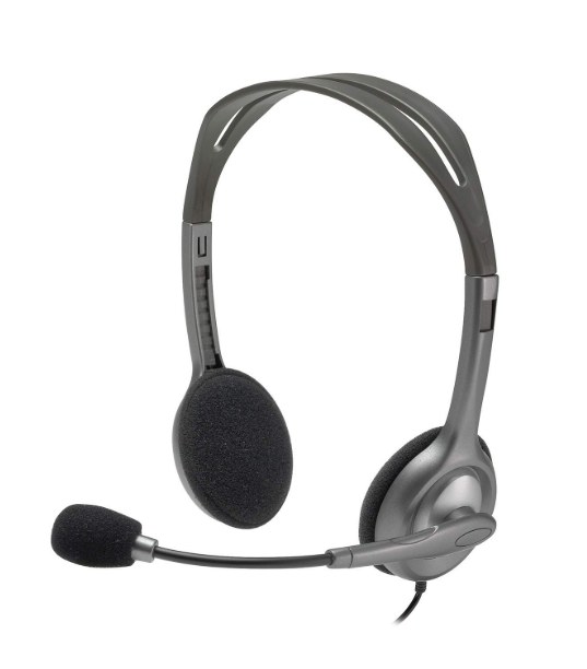 Headset Logitech H110 Wired | Stereo Headphone | Noise Cancelling Mic | 3.5mm Dual Audio Jack | PC/Mac/Laptop, Grey