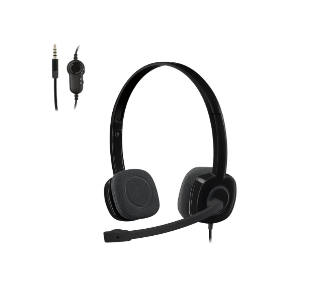 Headset Logitech H151 single pin | Noise-Cancelling mic, 3.5 mm Analog Stereo, PC / Mac / Laptop - Black