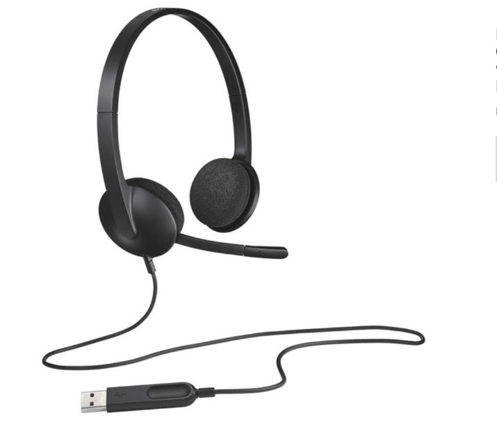 Headset Logitech H340 | Wired USB Business On-Ear Stereo with Noise-Cancelling Microphone, Digital Stereo Sound on VOIP, Skype and webinars, PC / Mac / Laptop, Black