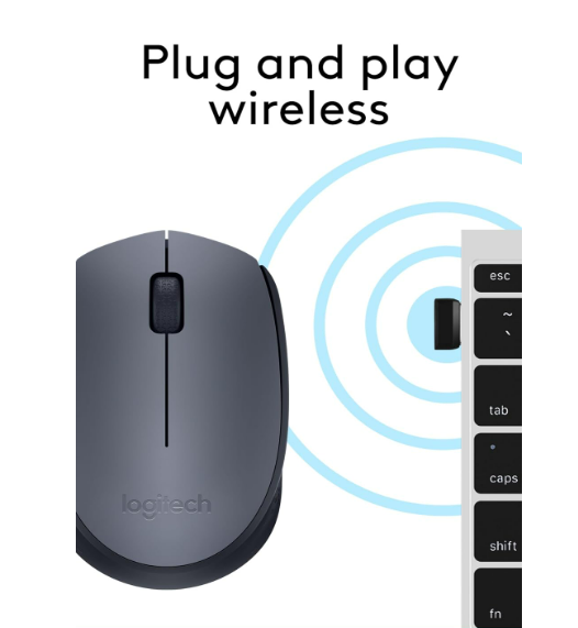 Mouse Logitech M170 Wireless, 2.4 GHz with USB Nano Receiver, Optical Tracking, 12-Months Battery Life, Ambidextrous, PC / Mac / Laptop - Black