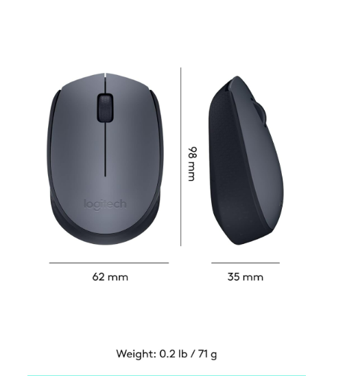 Mouse Logitech M170 Wireless, 2.4 GHz with USB Nano Receiver, Optical Tracking, 12-Months Battery Life, Ambidextrous, PC / Mac / Laptop - Black