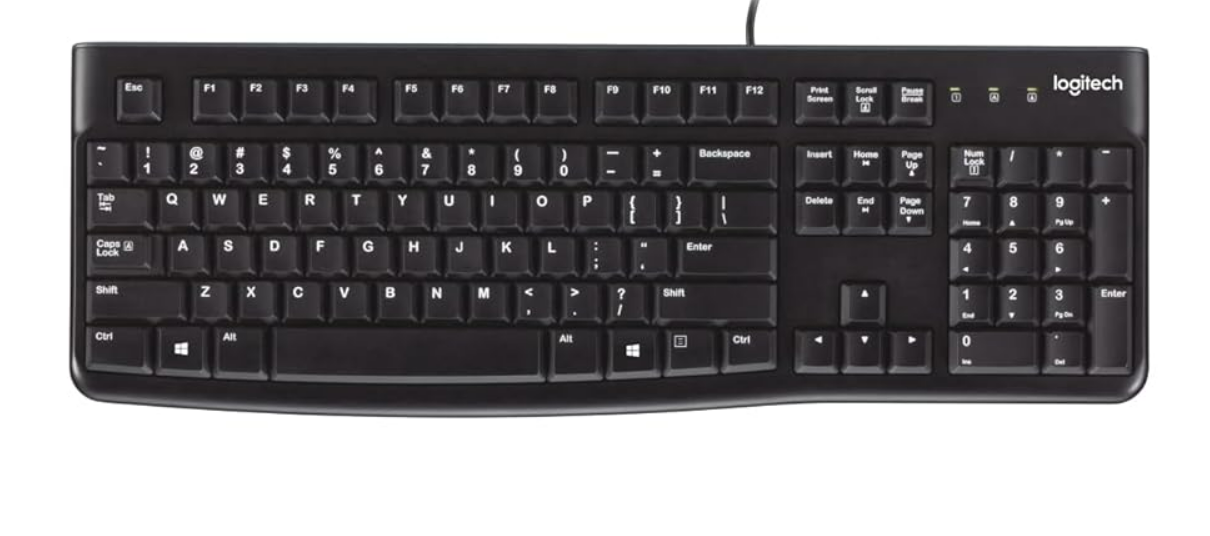 Keyboard Logitech K120 Wired for Windows, USB Plug-and-Play, Full-Size, Spill-Resistant, Curved Space Bar, Compatible with PC, Laptop | Adjustable Tilt Legs & Quite Typing | Color Black
