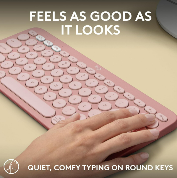 Keyboard Logitech Wireless K380 | Multi-Device Bluetooth Keyboard for Windows, Apple iOS, Apple TV, Android or Chrome, for PC / Mac / Laptop / Smartphone / Tablet (Rose)