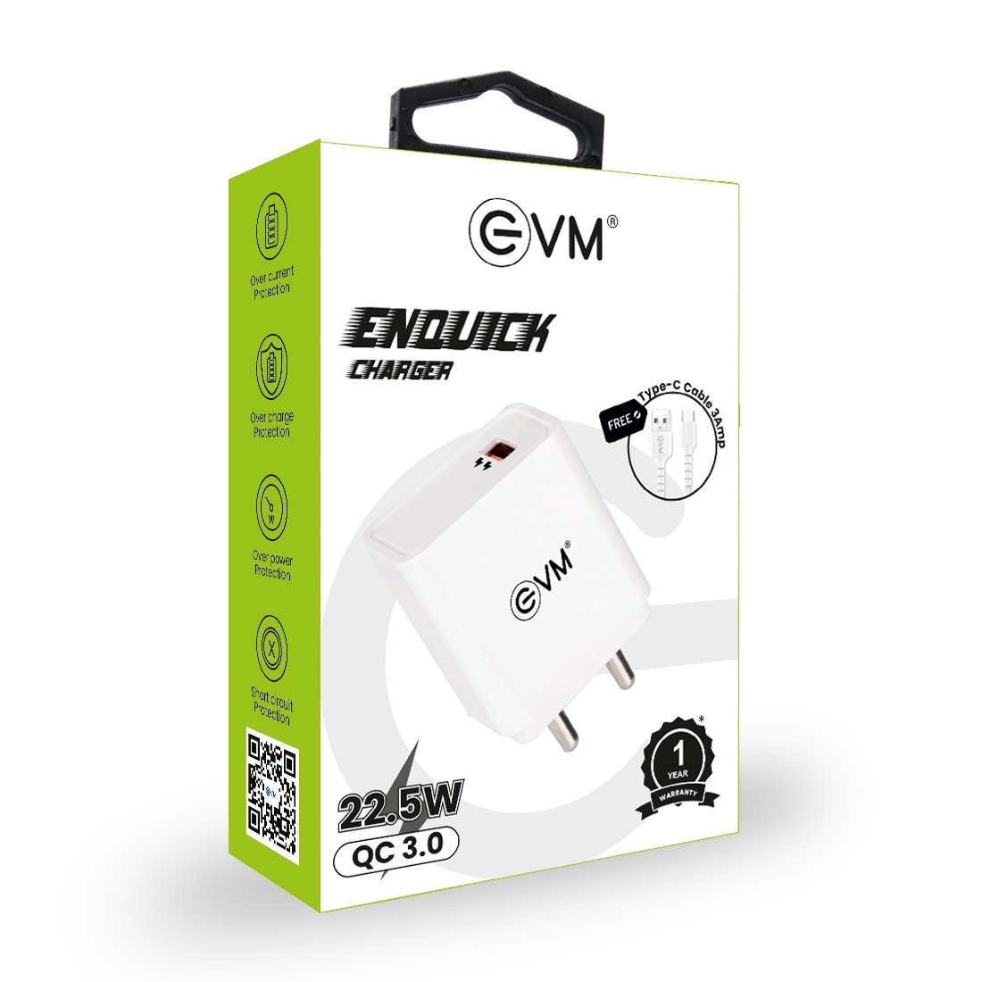 Charger EVM Enquick EVM-CH-06 | 22.5W QC 3.0 USB Charger, White