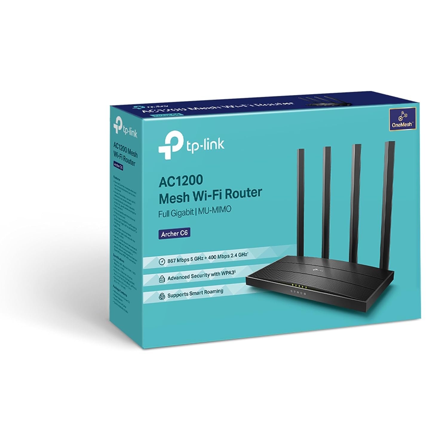 Net Router TP-Link Archer AC1200 Archer C6 Wi-Fi Speed Up to 867 Mbps/5 GHz + 300 Mbps/2.4 GHz, 5 Gigabit Ports, 4 External Antennas, MU-MIMO, Dual Band, WiFi Coverage with Access Point Mode, Wireless Router