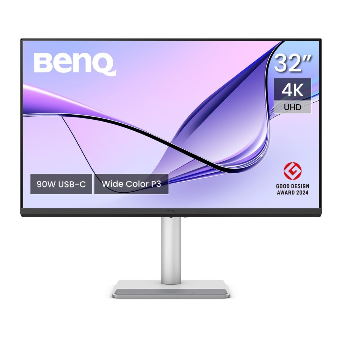 Monitor BenQ 32 Inch MA320U | 4K 3840 x 2160 Monitor For MacBook Pro/Air, Dual USB-C, 90W Power Delivery, Mac Color Match, USB Hub, Dual HDMI, Brightness & Volume Control On Mac, Height & Tilt Adjustable Stand, P3 Color Gamut, White