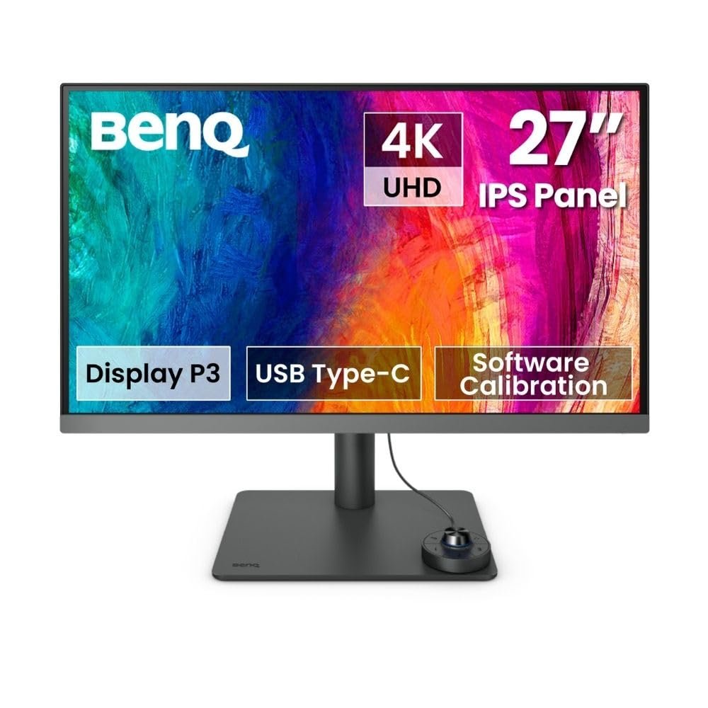 Monitor BenQ 27 Inch (68.58cm) PD2706U | IPS HDR10 4K ( 3840 x 2160) Monitor, 99% Rec709, 99% sRGB, 95% P3, Pantone Skintone, Calman Verified, CAD/ CAM & Animation Mode, KVM, Auto Pivot, PIP/ PBP, USB Hub, HDMI, DP Port, USB-C, 90W PD, VESA, Dark Grey