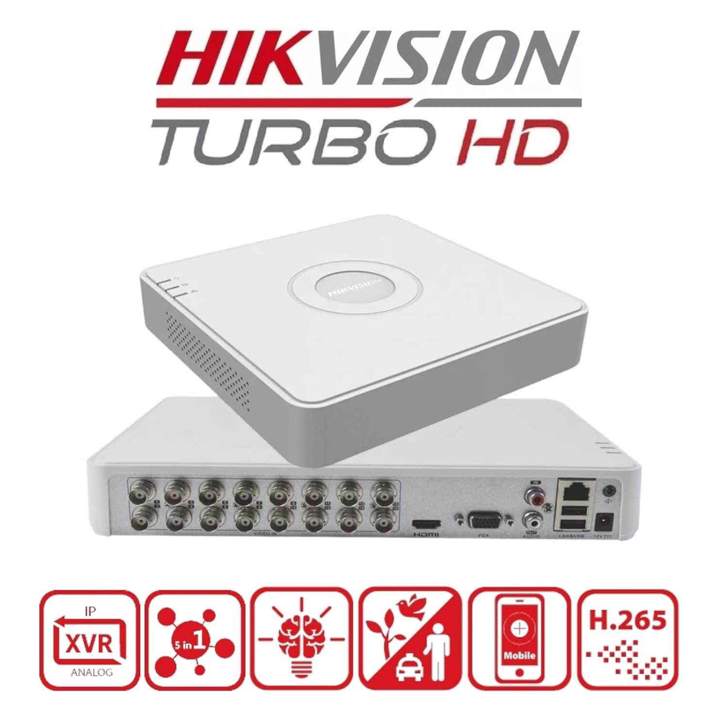 SDVR Hikvision IDS-7116HQHI-M1/T | 16 Channel 1080P Mini 1U H.265 AcuSense DVR, Human/ Vehicle Analysis, Upto 6 MP Resolution, VGA Output, Two-Way Audio, 1 SATA Interface, White