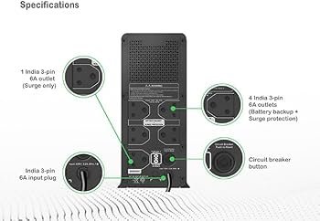 Ups APC Back-UPS BX1100I-IN 1100VA, Tower, 230V, 5 India 3-pin 6A Outlets, AVR, W/O Auto Shutdown Software, an Ideal Power Backup & Protection for Home Office, Desktop PC & Home Electronics