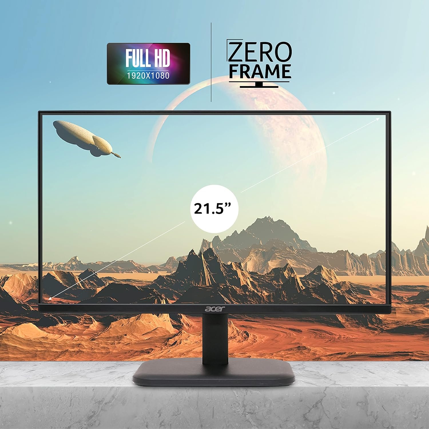 Monitor Acer 21.5 Inch (54.6 cm) EK220QE3BI (UM.WE0SI.303) | IPS Full HD (1920x1080) Backlit LED LCD Monitor, 1 MS VRB Response Time, 100Hz Refresh, 250 cd/mΒ² Brightness, 99% sRGB, HDMI 1.4 & VGA Ports With HDMI Cable, Eye Care Features, Black
