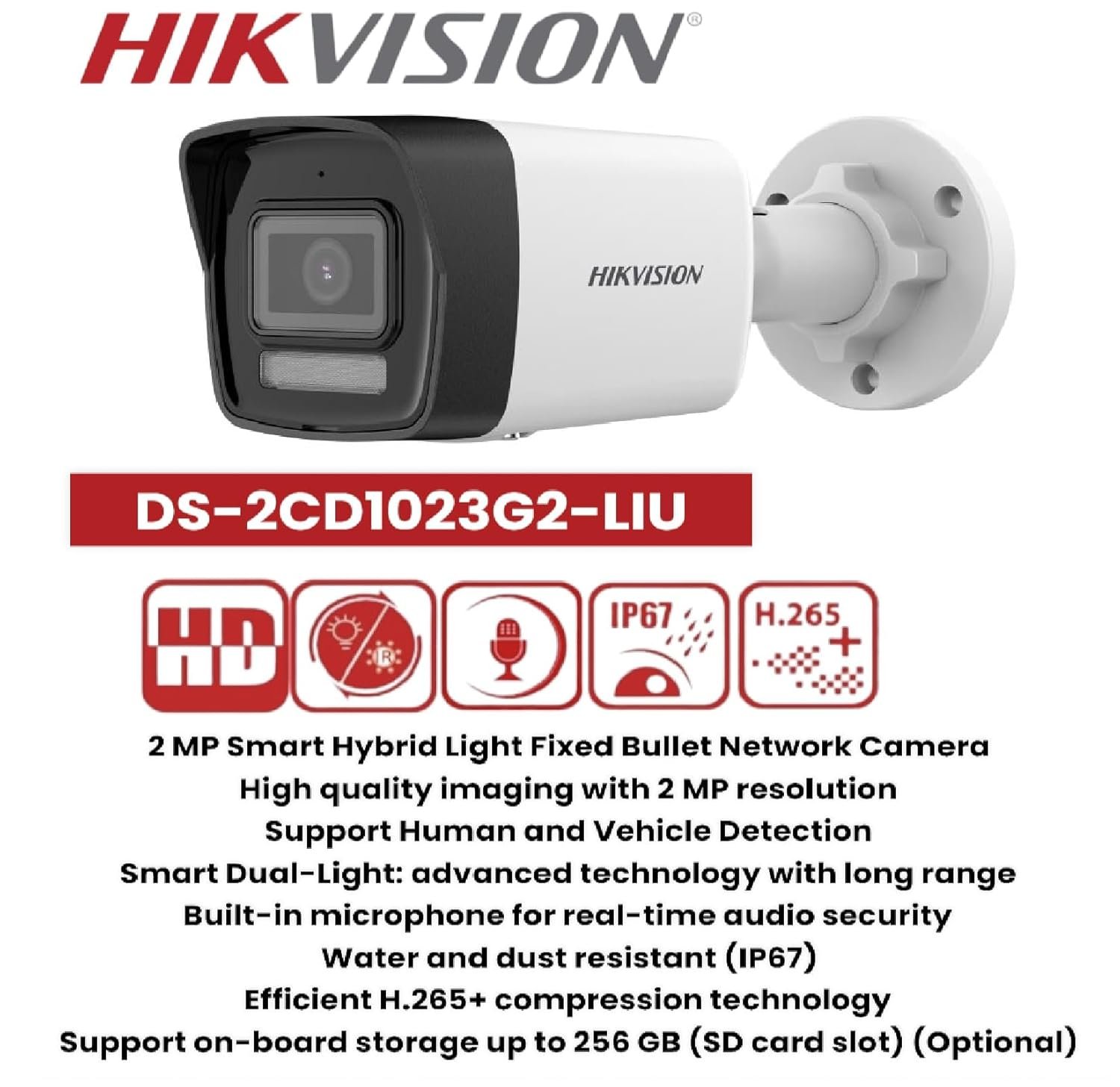 Security camera Hikvision DS-2CD1023G2-IUF | 2MP MD 2.0 4MM Fixed Bullet Network Camera