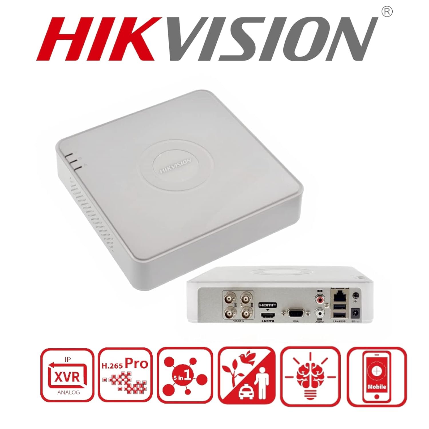 SDVR Hikvision Value Series IDS-7104HQHI-M1/S | 1080P 5MP 4 Channel Mini 1U H.265 AcuSense DVR, Human / Vehicle Analysis