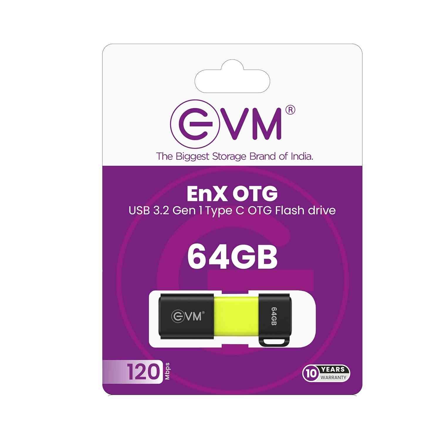 Pendrive EVM EnXO 64GB USB 3.2 Gen 1 Type C OTG Flash Drive ENXO/64G | High Speed up to 120MB/s Read & 50MB/s Write Speed, Universal Compatibility, Black