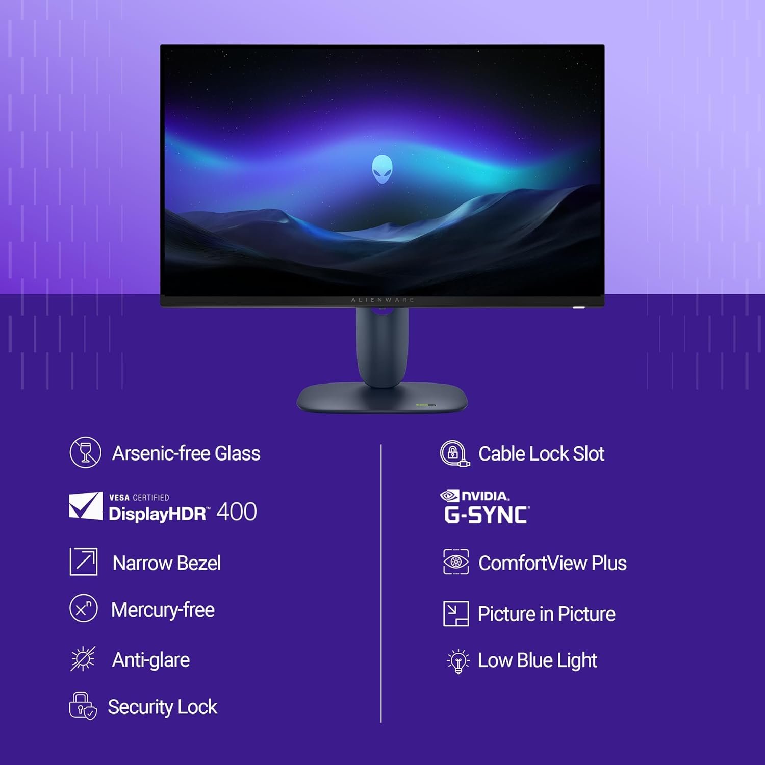 Monitor Dell Alienware 27″ AW2725DM Gaming | QHD Fast IPS Display, 180Hz Refresh Rate, 1MS Response. HDR400, 95% DCI-P3 Color, 400nits Brightness, Ergonomic Stand, Ice Blue