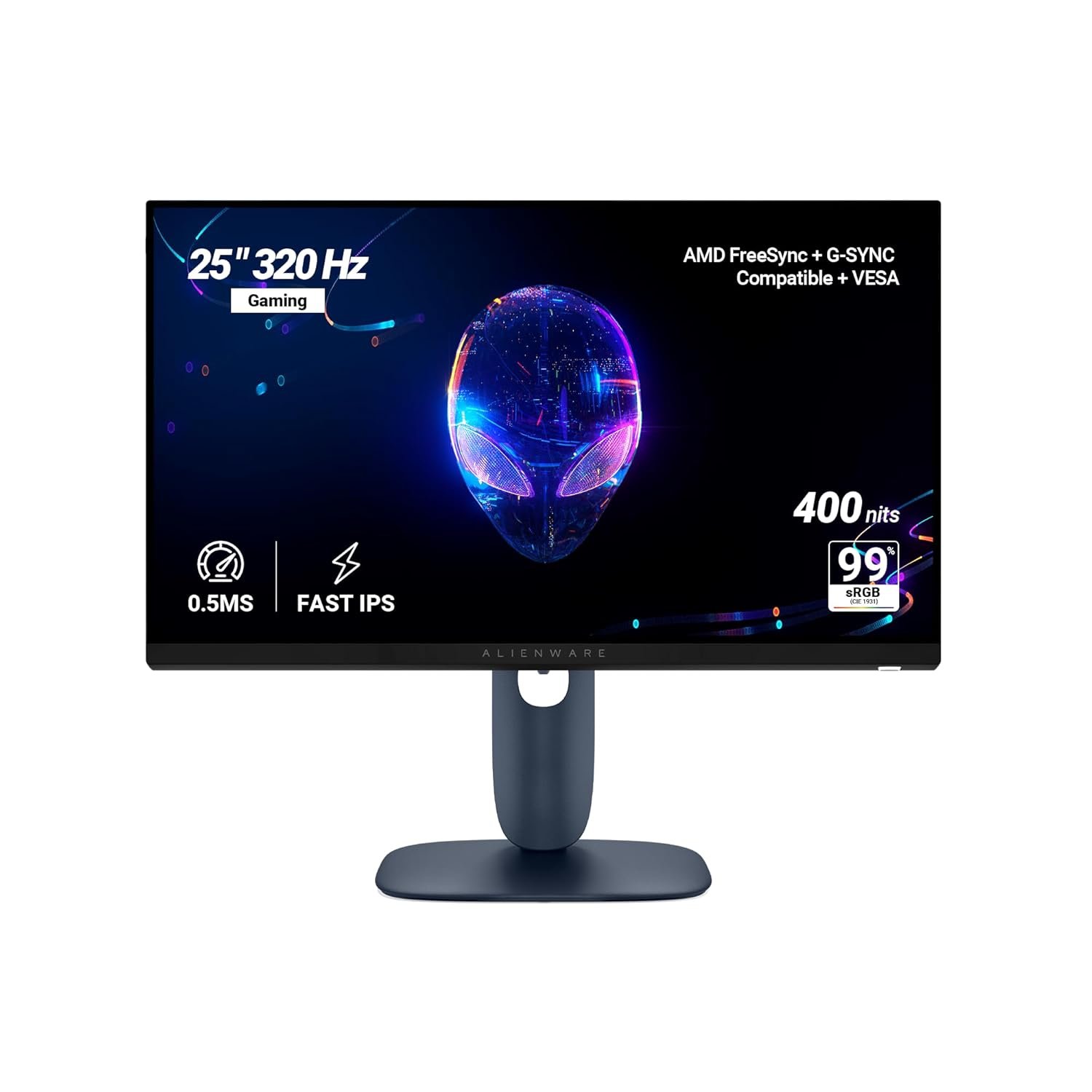 Monitor Dell Alienware AW2525HM Gaming | 25″ FHD Fast IPS display with ultra-smooth 320Hz refresh rate and 0.5ms response. Supports FreeSync & G-SYNC, 400 nits brightness, ergonomic stand, multiple ports, and esports-grade performance in a sleek design.