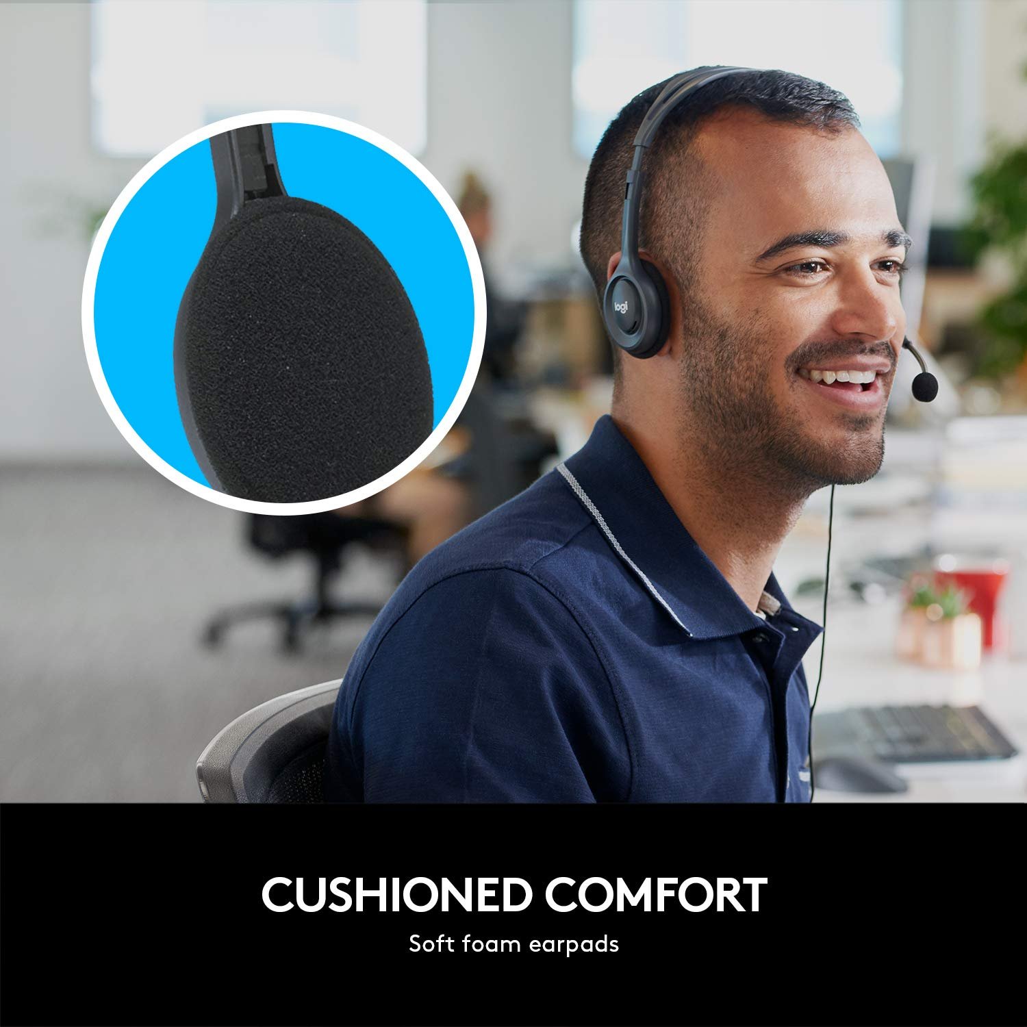 Headset Logitech Stereo H111 | Stereo Headphones, Single Pin, Noise-Cancelling Mic, 3.5 mm Audio Jack, Black