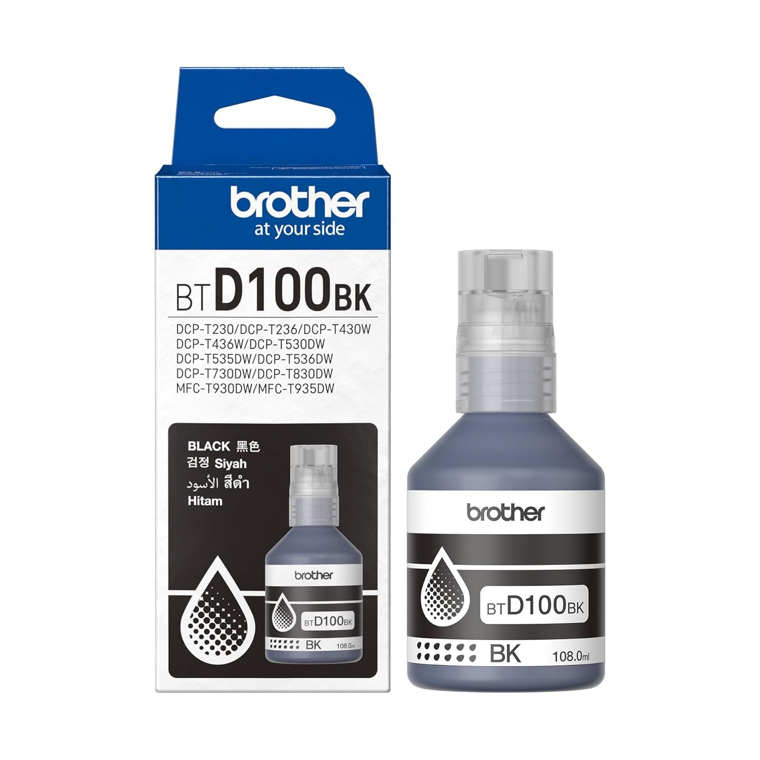 Ink Bottle Brother Genuine BTD100BK (Black) | 7500 Pages High Yield, Compatible For Brother Printers DCP-T230 / DCP-T236 / DCP-T430W / DCP-T436W / DCP-T530DW / DCP-T535DW / DCP-T536DW / DCP-T730DW / DCP-T830DW / MFC-T930DW/ MFC-T935DW