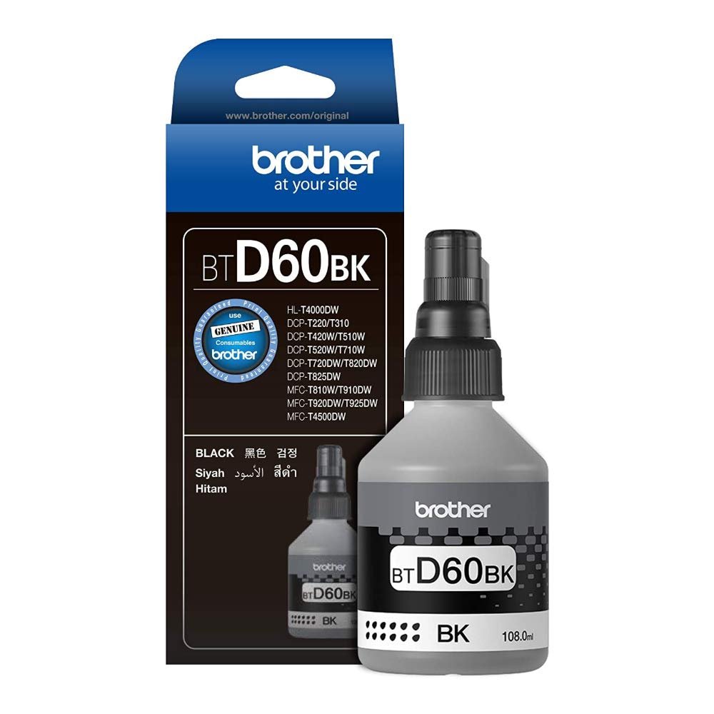 Ink Bottle Brother BTD60BK (Black) | Compatible With Brother Printers DCP-T220, DCP-T226, DCP-T420W, DCP-T426W, DCP-T520W, DCP-T525W, DCP-T820DW, MFC-T920DW, DCP-T310, DCP-T510W,DCP-T710W,MFC-T910DW, HL-T4000DW, MFC-T4500DW
