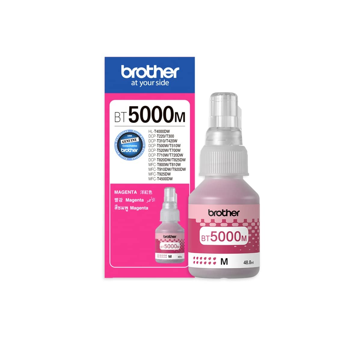 Ink Bottle Brother  BT5000M (Magenta) | Compatible to Brother Printers DCP-T220, DCP-T226, DCP-T420W, DCP-T426W, DCP-T520W, DCP-T525W, DCP-T820DW, MFC-T920DW, DCP-T310, DCP-T510W,DCP-T710W,MFC-T910DW, HL-T4000DW, MFC-T4500DW