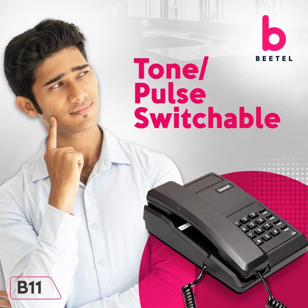 Landline Phone Beetel B11 Corded Phone, Ringer Volume Control, LED for Ring Indication, Wall/Desk Mountable, Clear Call Quality, Mute/Pause/Flash/Redial Function, Color: Black