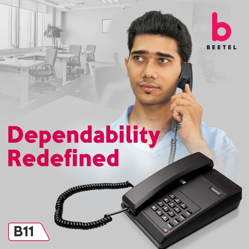 Landline Phone Beetel B11 Corded Phone, Ringer Volume Control, LED for Ring Indication, Wall/Desk Mountable, Clear Call Quality, Mute/Pause/Flash/Redial Function, Color: Black