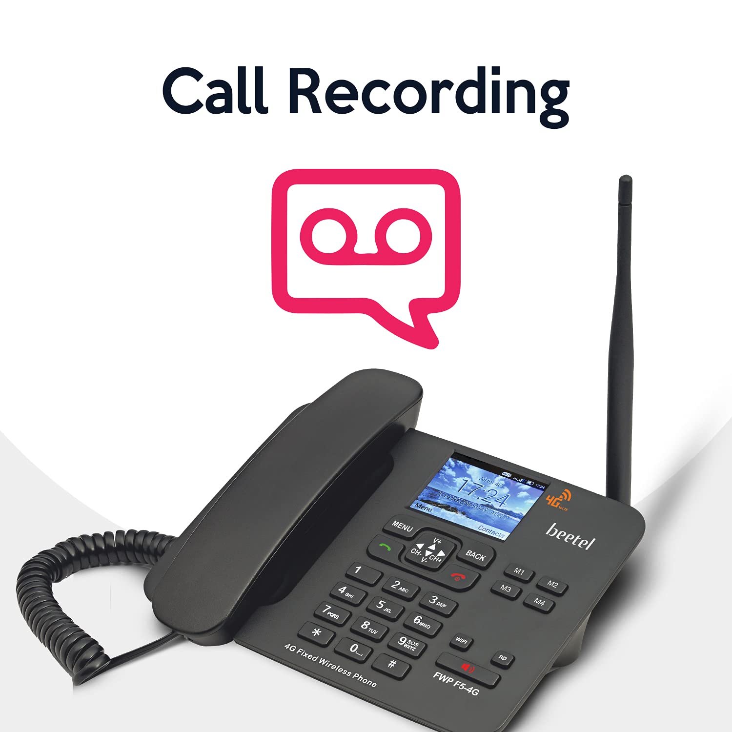 Landline Phone Beetel  FWP F3-4G |  | Beetel F3 4G Fixed Landline Wireless Phone with Hotspot, LED Backlight, 2 Way Digital Speaker, Supports 4G Volte, 4G LTE, 3G, 2G | Colour:- Black