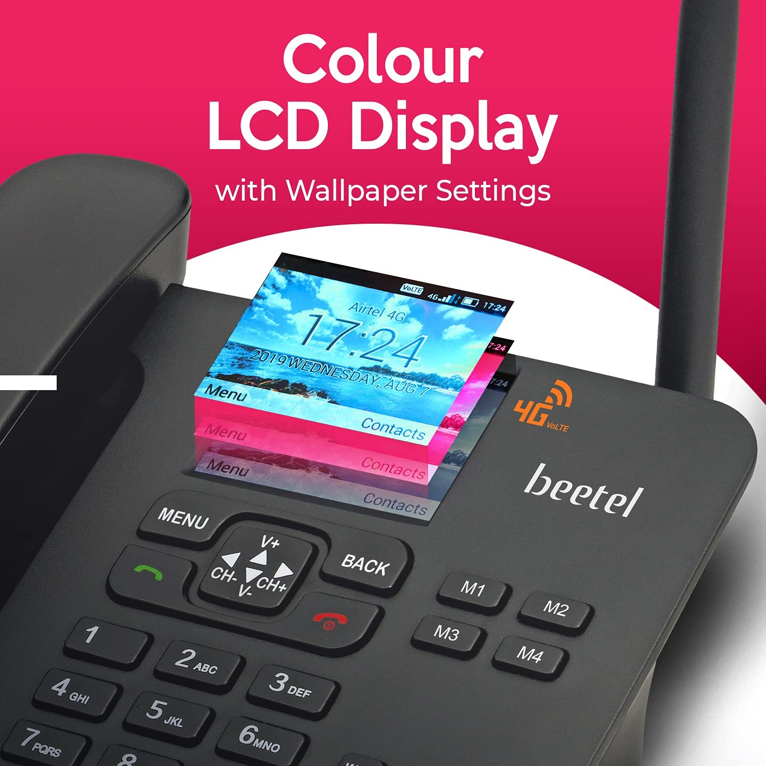 Landline Phone Beetel  FWP F3-4G |  | Beetel F3 4G Fixed Landline Wireless Phone with Hotspot, LED Backlight, 2 Way Digital Speaker, Supports 4G Volte, 4G LTE, 3G, 2G | Colour:- Black