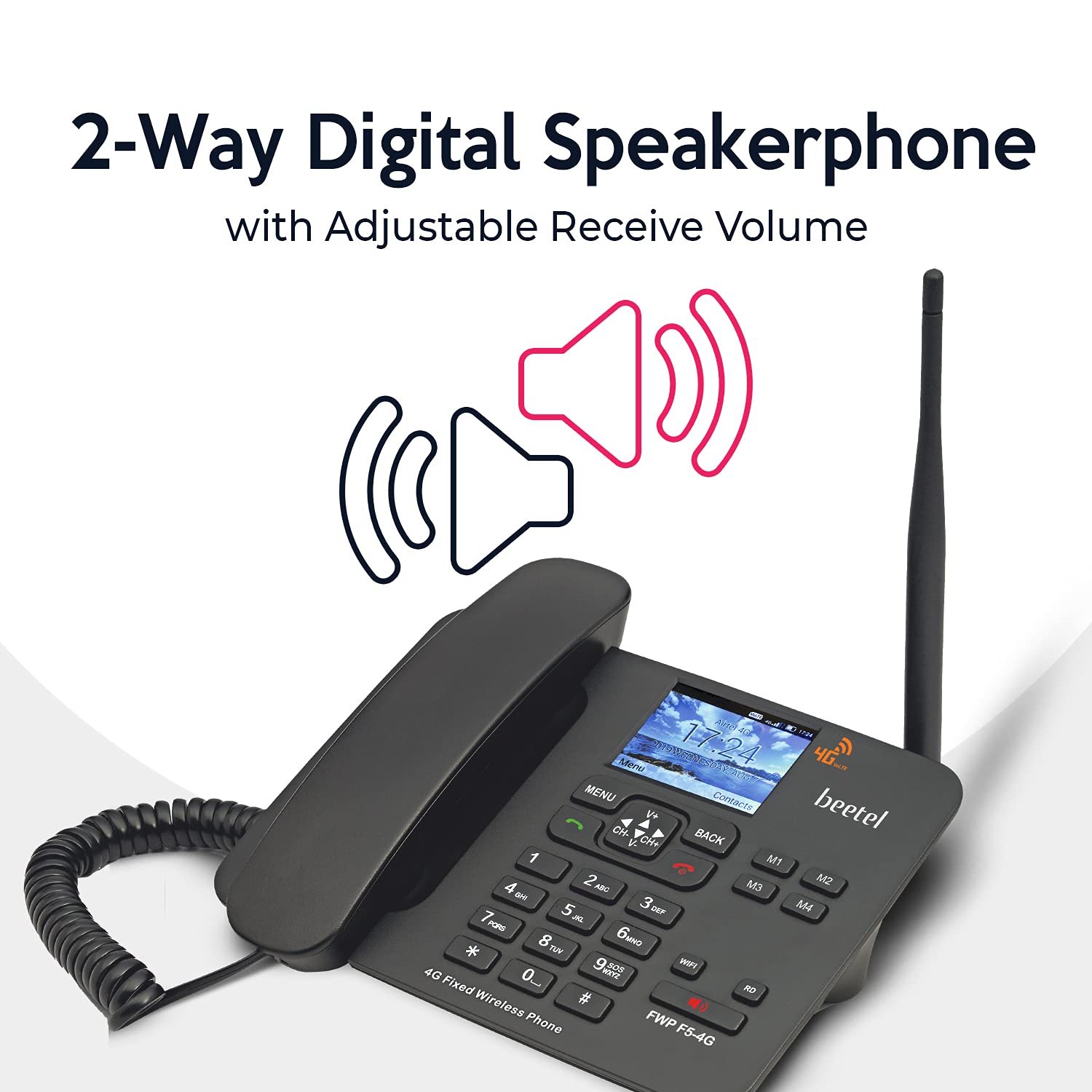 Landline Phone Beetel  FWP F3-4G |  | Beetel F3 4G Fixed Landline Wireless Phone with Hotspot, LED Backlight, 2 Way Digital Speaker, Supports 4G Volte, 4G LTE, 3G, 2G | Colour:- Black