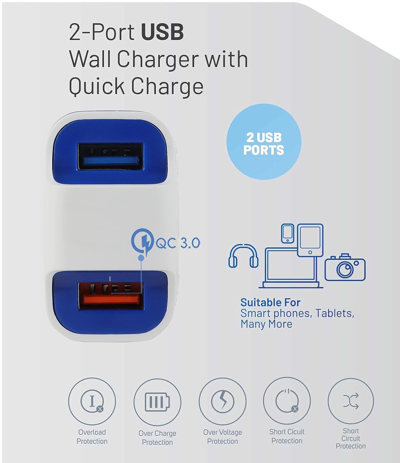 Charger Zoook USB Turbo Charger ZKP-CHARGER-002 | 2 Port Wall Charger with Quick Charge Usb Port, Without Cable