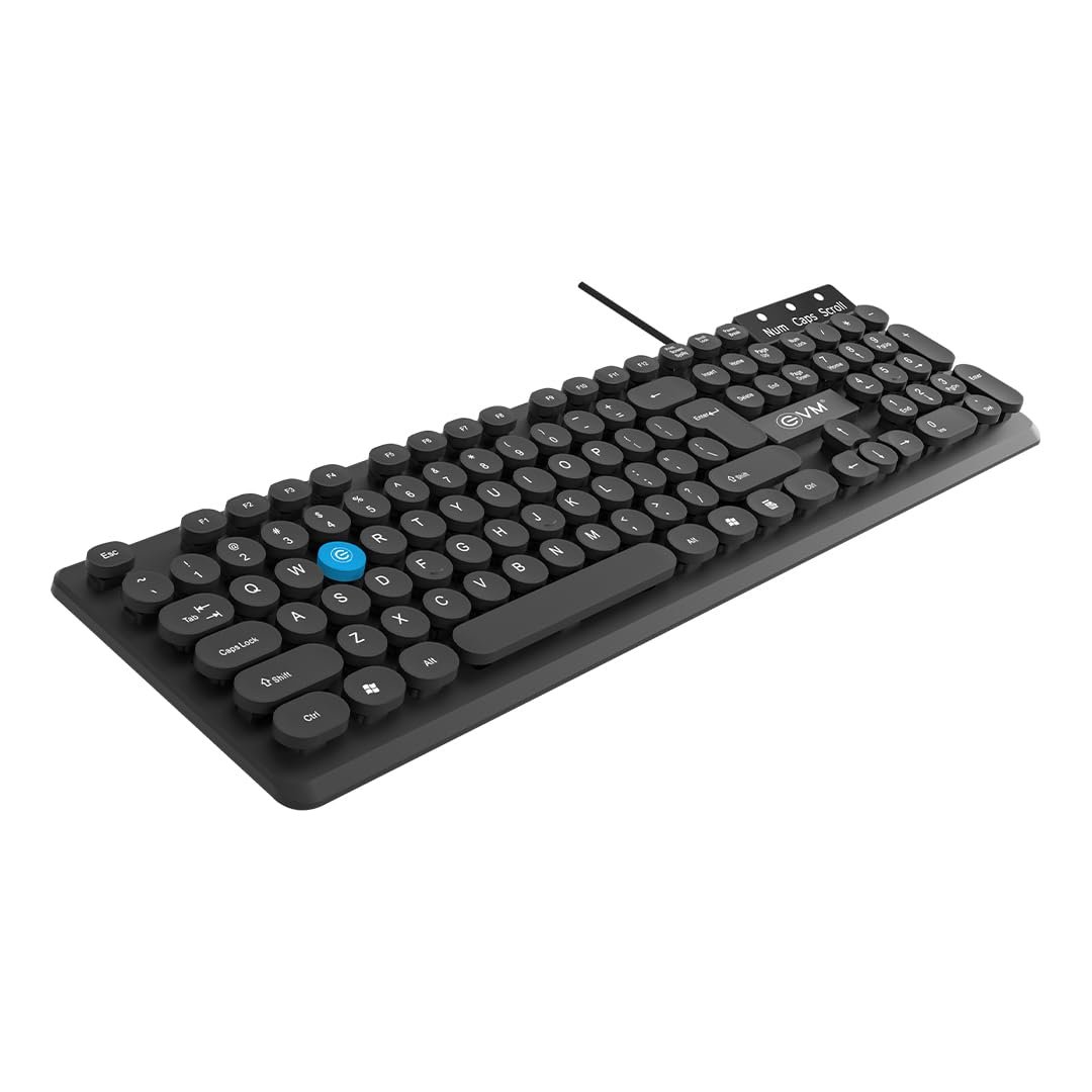 Keyboard EVM Wired WDK-315 | Spill-Resistant, 104 Keys, Smooth Keystrokes, UV Paint Coated, USB Connectivity, 1.2m Cable Length, Plug & Play, Black