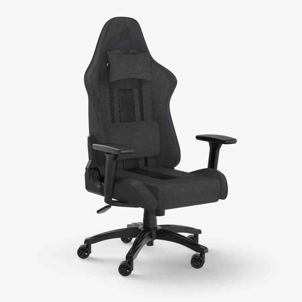 Gaming Chair Corsair TC100 CF-9010052-WW | Relaxed Gaming Chair, Fabric, Grey and Black, Racing-Inspired Design, Lumbar Pillow, Detachable Memory Foam Neck Pillow, Adjustable Armrests, Colour:- Black / Grey