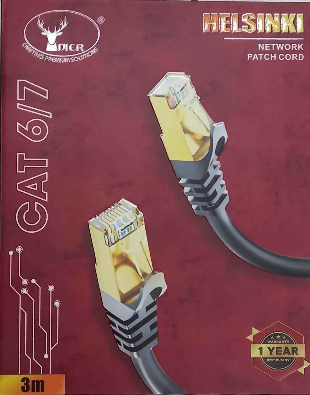 Patch Cable Dier HELSINKI Cat6 3mtr | High Speed & High Quality Networking Cable, Gold Plated RJ45 Connector, Durable PVC Material, 26AWC Core, Twisted Pairs, Stable & Anti-interference, Compatible with Laptop, PC, Router, Modem, Black