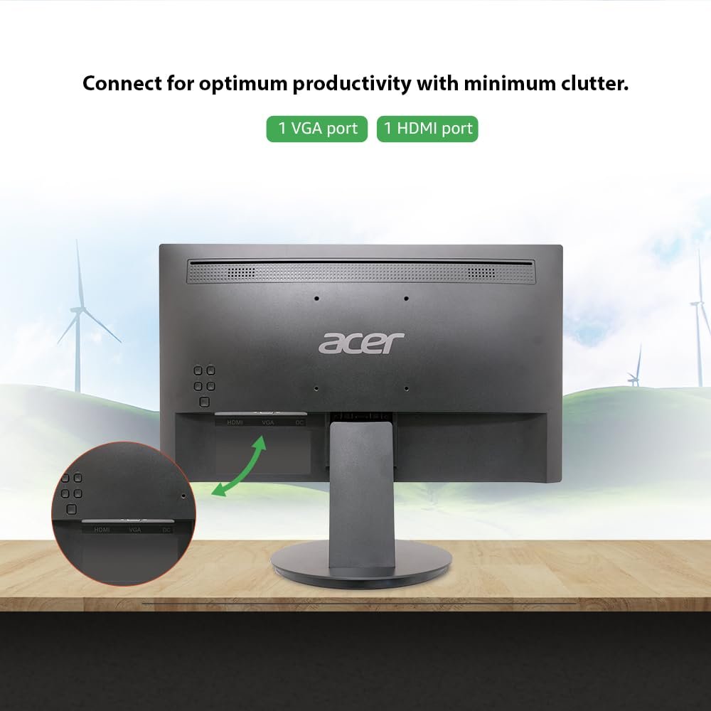 Acer K202QMBI 19.5-inch Monitor (UM.IE0SI.001) | HD+ 1600x900 LCD with LED backlight, 200 nits brightness, 6ms response time, 75Hz refresh rate, VGA & HDMI ports, HDMI cable included, eye care features, tilt & wall mount support, black.