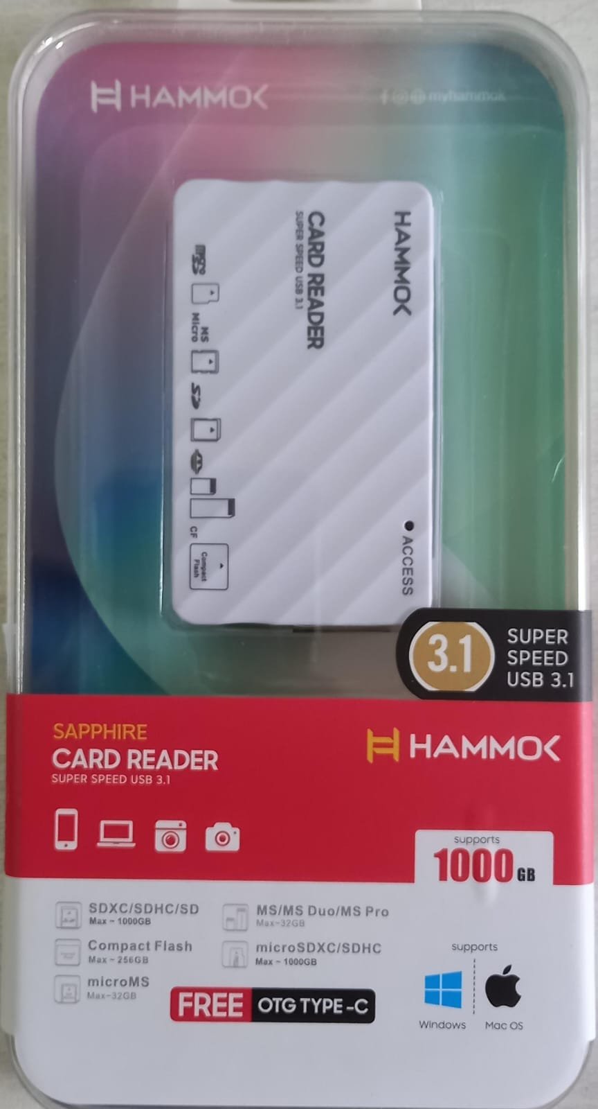 Card Reader Hammok Sapphire USB 3.1 All in One Card Reader | Working With Professional Grade Cameras, Smartphones, or Tablets, White