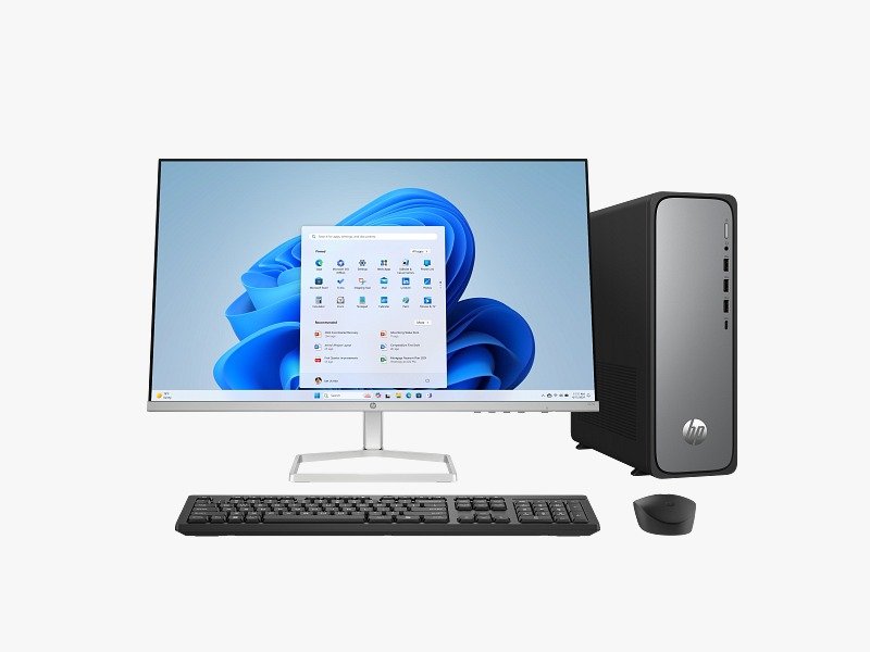 Processor Desktop HP Omnidesk Slim PC S03-0112in | 14th Gen Intel® Core™ I3-14100 Processor, 8GB DDR5 RAM, 512 GB PCIe® Gen4 NVMe™ M.2 SSD, Win 11 + Ms Office 2024, Intel® UHD Graphics, HDMI & DP Ports, 19.5 Inch LED Monitor P204v, 3 Years Warranty, Black