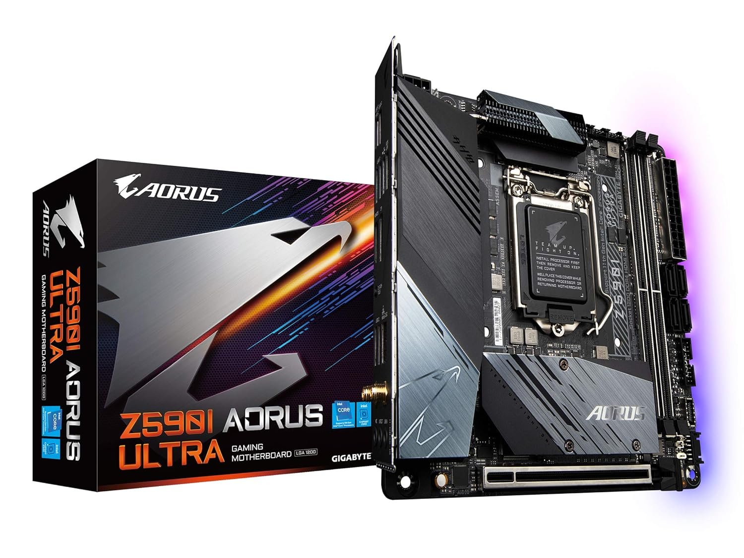 Motherboard Gigabyte Z590 I AORUS Ultra | LGA 1200 / Intel Z590 / Supports 11th & 10th Gen Processors / Mini-ITX / Dual M.2 / PCIe 4.0 / USB 3.2 Gen2X2 Type-C / Intel WiFi 6 / Intel i225V 2.5GbE