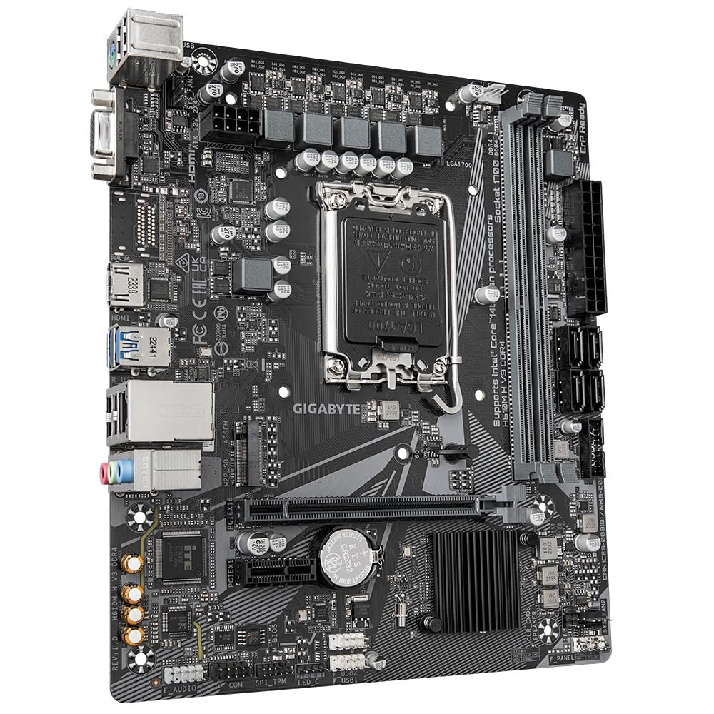 Motherboard Gigabyte GA-H610M H V3 DDR4 | LGA1700, Supports Intel 12th/13th/14th Gen, MicroATX, PCIe 4.0, M.2 Gen3 x4, Intel GbE LAN, Smart Fan 6, HDMI, 2x DDR4 RAM Slots
