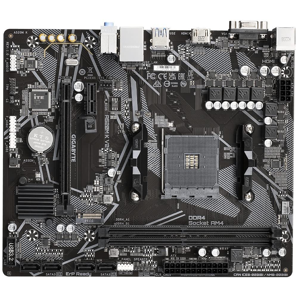 Motherboard Gigabyte AMD A520M K V2 | Ultra Durable Motherboard with GbE LAN with Bandwidth Management, Supports AMD Ryzen™ 5000 Series/ Ryzen™ 5000 G-Series/ Ryzen™ 4000 G-Series & Ryzen™ 3000 & Ryzen™ 3000 G-Series