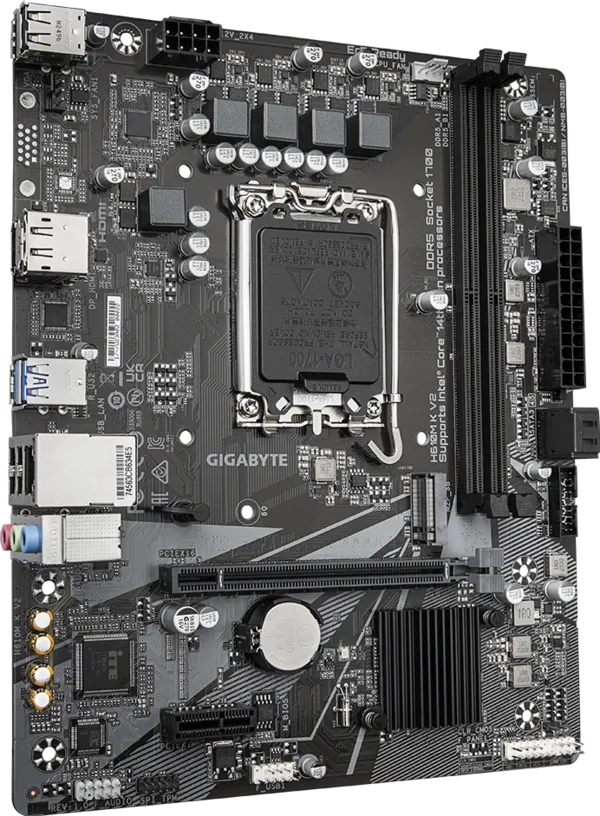 Motherboard Gigabyte H610M K V2 DDR5 | Supports Intel® Core™ 14th/ 13th /12th Processors, Dual Channel Non-ECC Unbuffered DDR5, 2 DIMMs​, LGA 1700 Socket, PCIe 4.0 Design, Gen3 x4 M.2 ,GbE LAN ,Anti-Sulfur Resistor, Smart Fan 6
