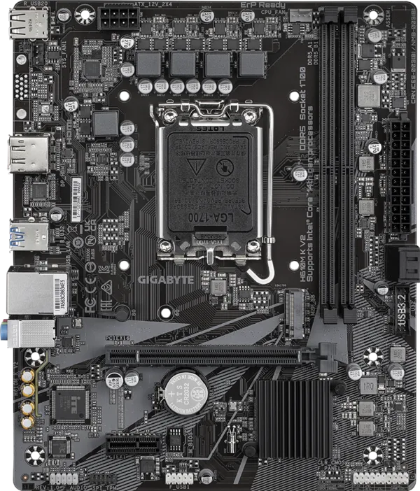 Motherboard Gigabyte H610M K V2 DDR5 | Supports Intel® Core™ 14th/ 13th /12th Processors, Dual Channel Non-ECC Unbuffered DDR5, 2 DIMMs​, LGA 1700 Socket, PCIe 4.0 Design, Gen3 x4 M.2 ,GbE LAN ,Anti-Sulfur Resistor, Smart Fan 6
