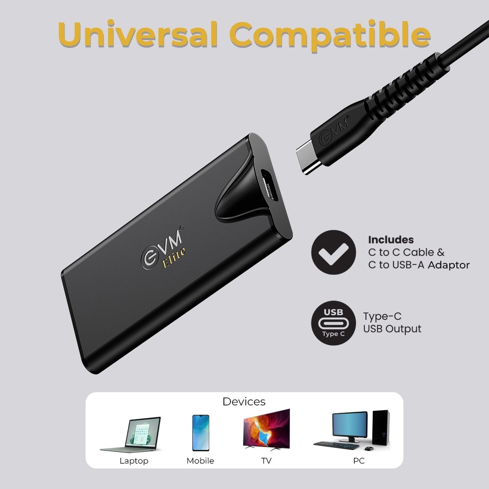Harddisk EVM Elite EnSave Pro 2TB External SSD EPSSDPro/2T | Smallest Portable SSD With 2000 Mb/s Read & 1700 Write Speed, USB 3.2 Gen 2x2 Type-C Interface, Multiple Device compatibility, Black