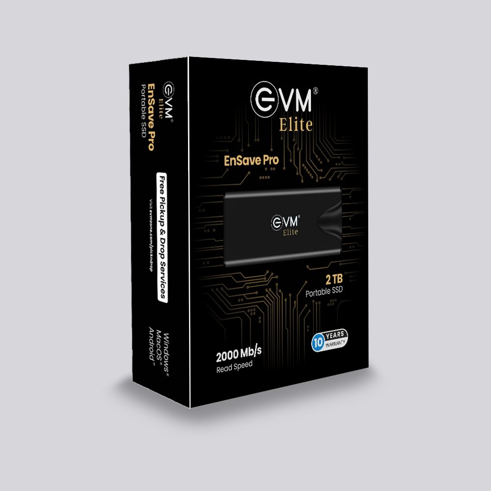 Harddisk EVM Elite EnSave Pro 2TB External SSD EPSSDPro/2T | Smallest Portable SSD With 2000 Mb/s Read & 1700 Write Speed, USB 3.2 Gen 2x2 Type-C Interface, Multiple Device compatibility, Black
