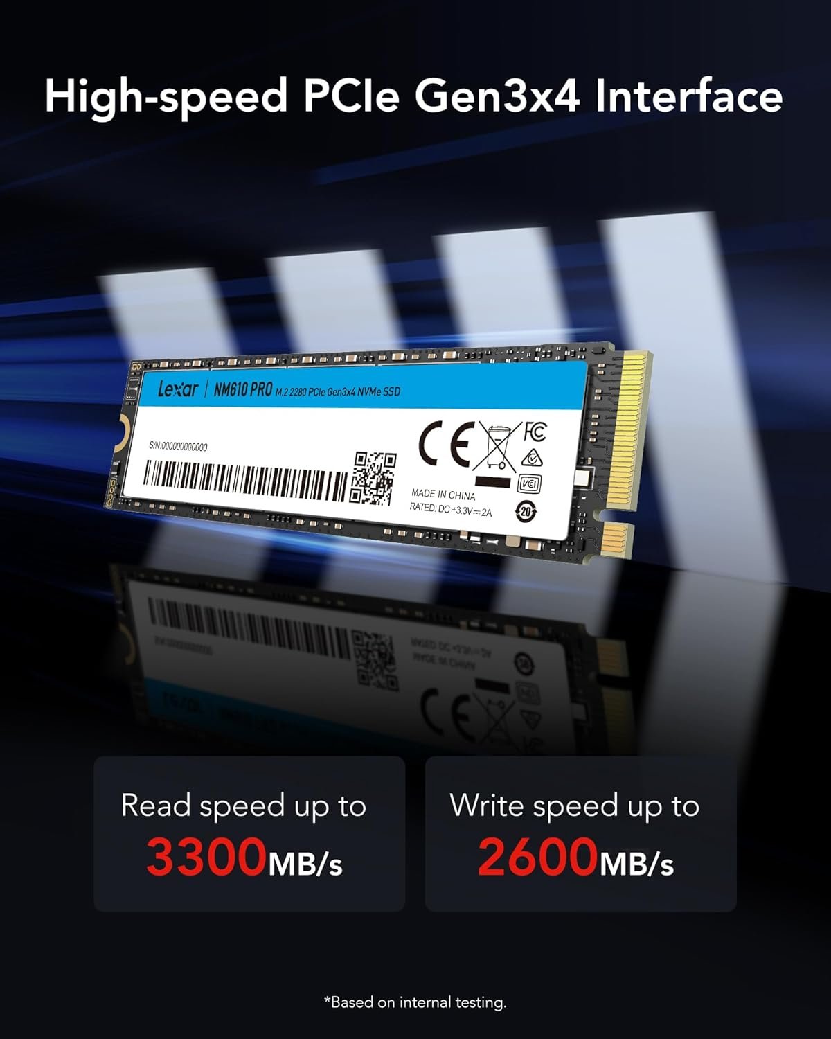 Hard Disk Drive Harddisk Lexar NM610 PRO 1TB LNM610P001T-RNNNG | M.2 2280 PCIe Gen 3x4 NVMe Internal SSD, High Speed Performance, Read Upto 3300MB/s, Write 2600MB/s, 3D NAND Flash Solid State Drive For Laptops & Desktops