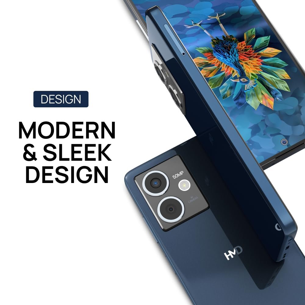 Smartphone HMD CREST 5G TA-1642 DS | Segment First 50 MP Selfie Camera, 50 MP Dual Rear AI Camera, FHD+ OLED Display, 6GB RAM & 128GB Storage, Android 14, 33W Fast Charger in Box, Midnight Blue