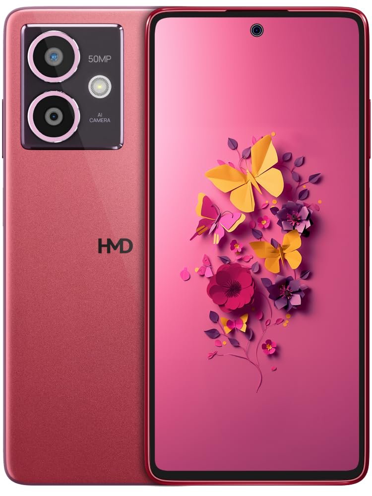 Smartphone HMD CREST 5G TA-1642 DS | Segment First 50 MP Selfie Camera, 50 MP Dual Rear AI Camera, FHD + OLED Display, 6GB RAM & 128GB Storage, Android 14, 33W Fast Charger in Box, Royal Pink