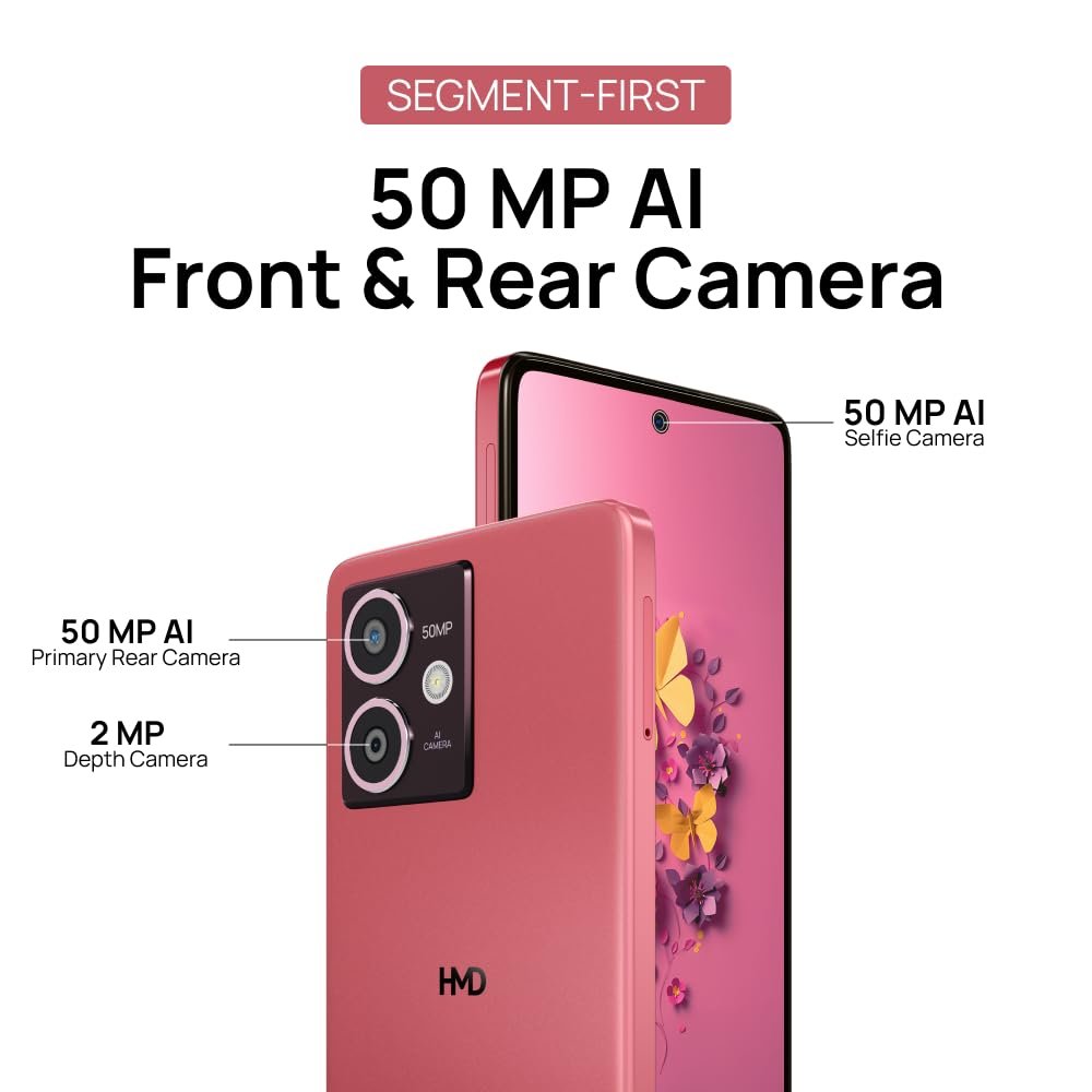 Smartphone HMD CREST 5G TA-1642 DS | Segment First 50 MP Selfie Camera, 50 MP Dual Rear AI Camera, FHD + OLED Display, 6GB RAM & 128GB Storage, Android 14, 33W Fast Charger in Box, Royal Pink